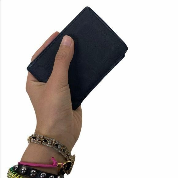 Authentic Gucci Wallet Black Leather Canvas Card Holder GG Vintage - Picture 5 of 11
